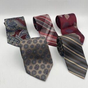 Neck Tie‎ Lot Of 5 Various Patters Colors And Designers Maroon Brown Gray